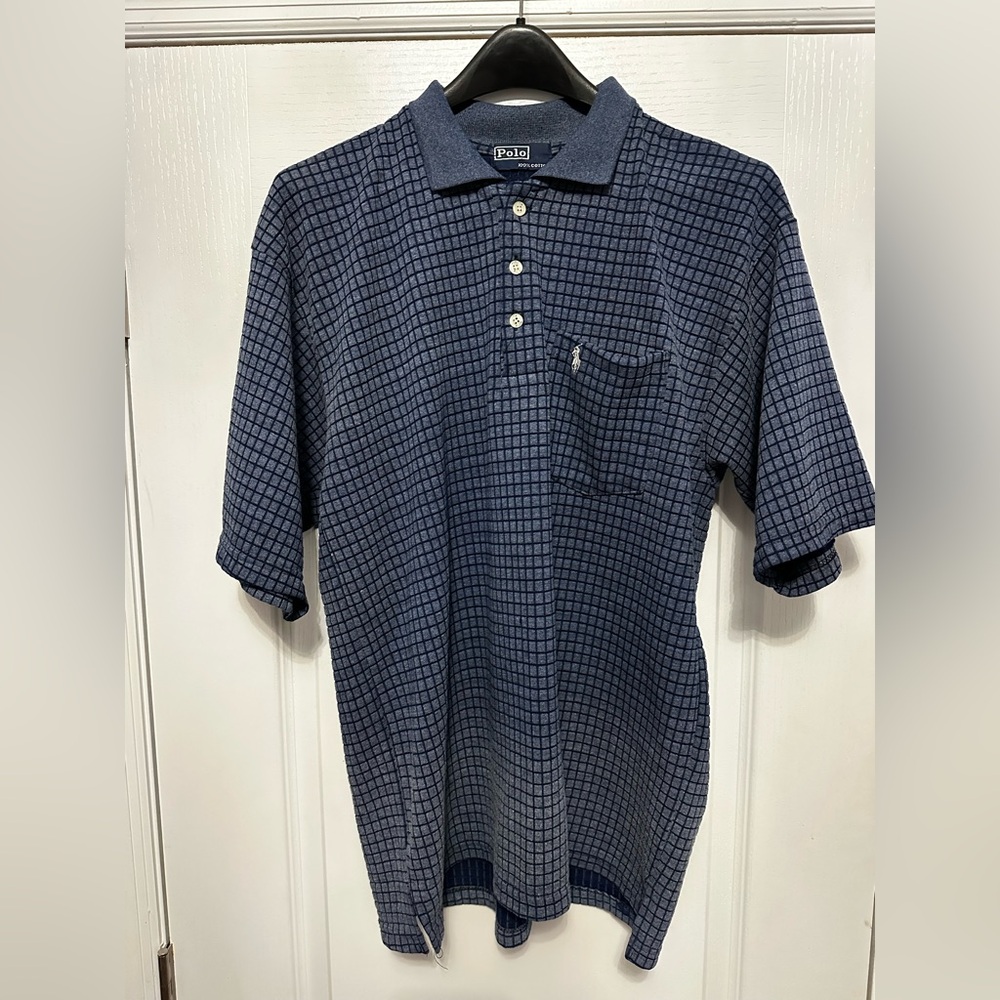 Vintage 90’s Polo by Ralph Lauren Dark Blue Checked Short-Sleeve Polo